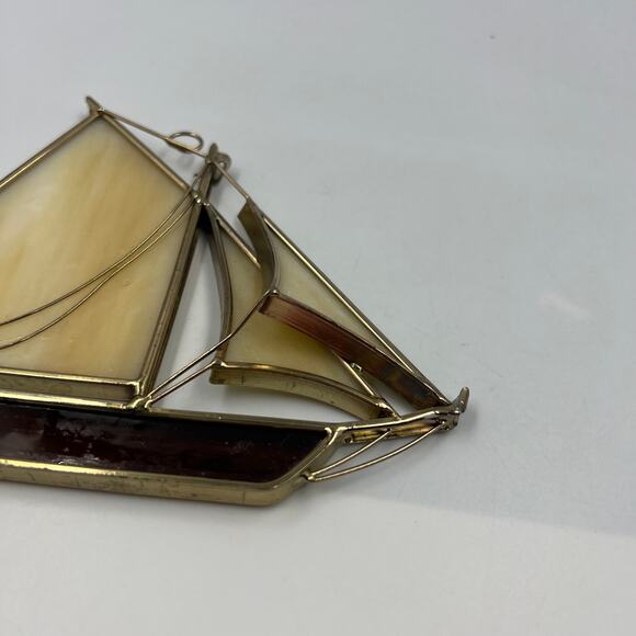 Vintage Glass Illusions Stained Sailboat Nautical Hanging Sun Catcher Handmade - Picture 10 of 11